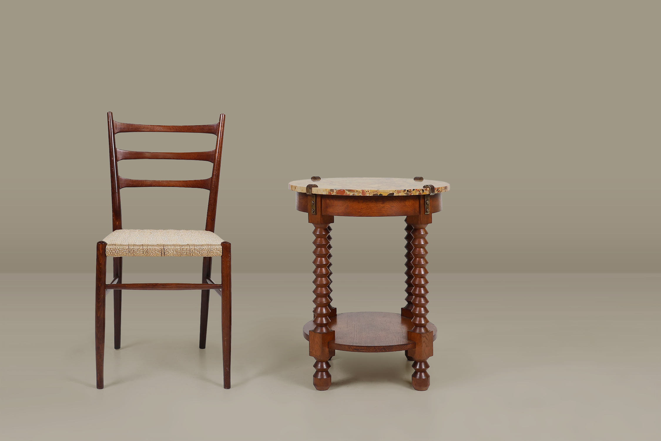 A rare 1930s French Art Deco side table in oak with marble topthumbnail